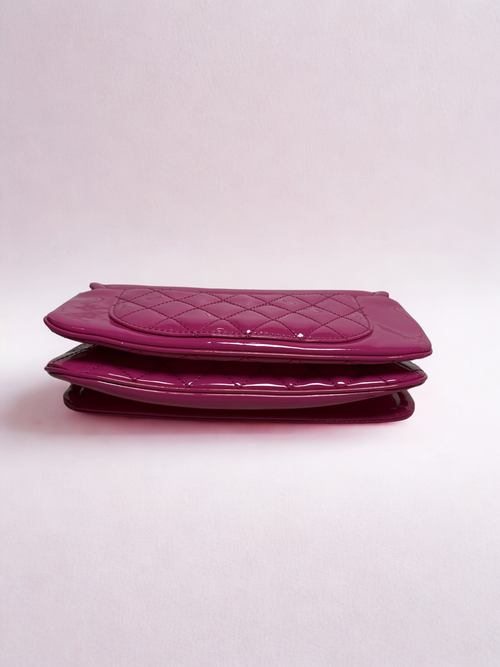 CHANEL Fuchsia Patent Leather CC Chain Flap Shoulder Bag