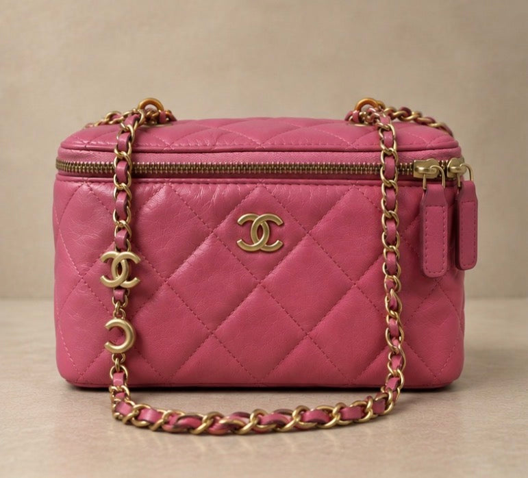 Chanel Pink Quilted Vanity Crossbody with Gold Chain