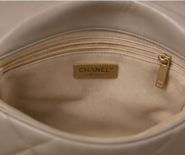 Chanel Beige Quilted Lambskin Chanel 19 Large Flap Shoulder Bag