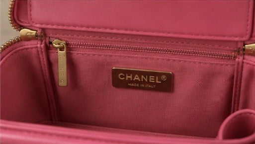 Chanel Pink Quilted Vanity Crossbody with Gold Chain