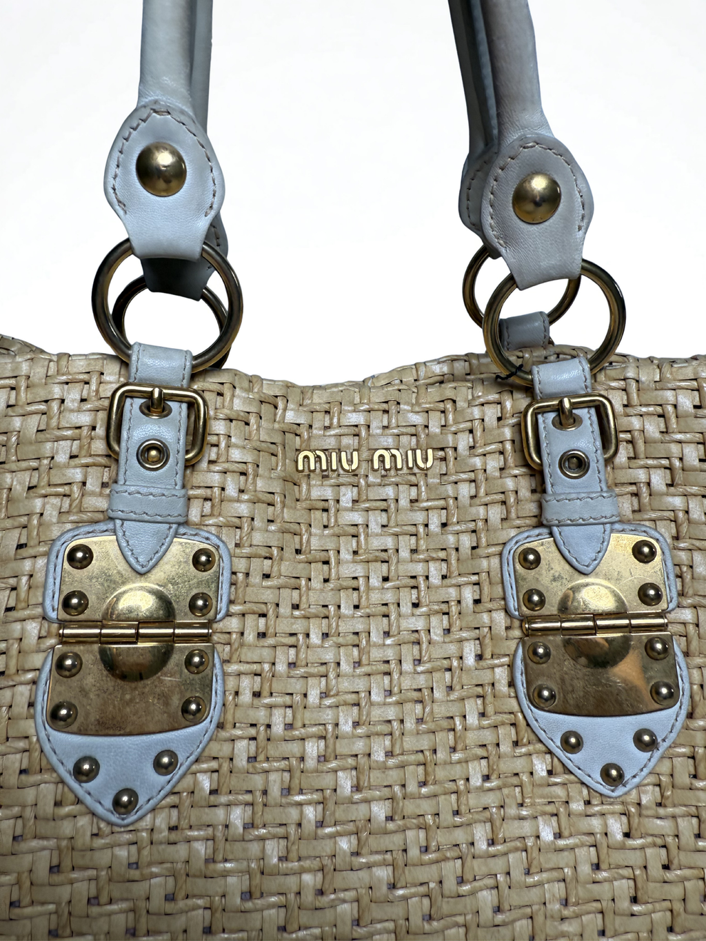 Miu Miu Oversized Woven Raffia Tote