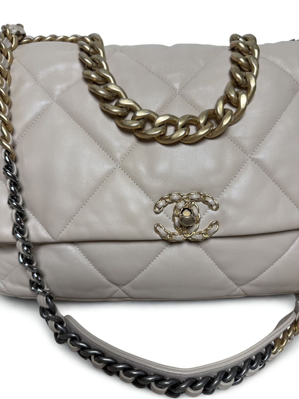 Chanel Beige Quilted Lambskin Chanel 19 Large Flap Shoulder Bag