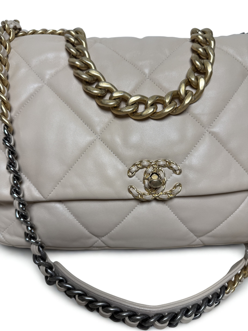 Chanel Beige Quilted Lambskin Chanel 19 Large Flap Shoulder Bag