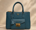 PRADA Saffiano Lux Front Pocket tote Bluette / deep teal blue