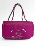 CHANEL Fuchsia Patent Leather CC Chain Flap Shoulder Bag