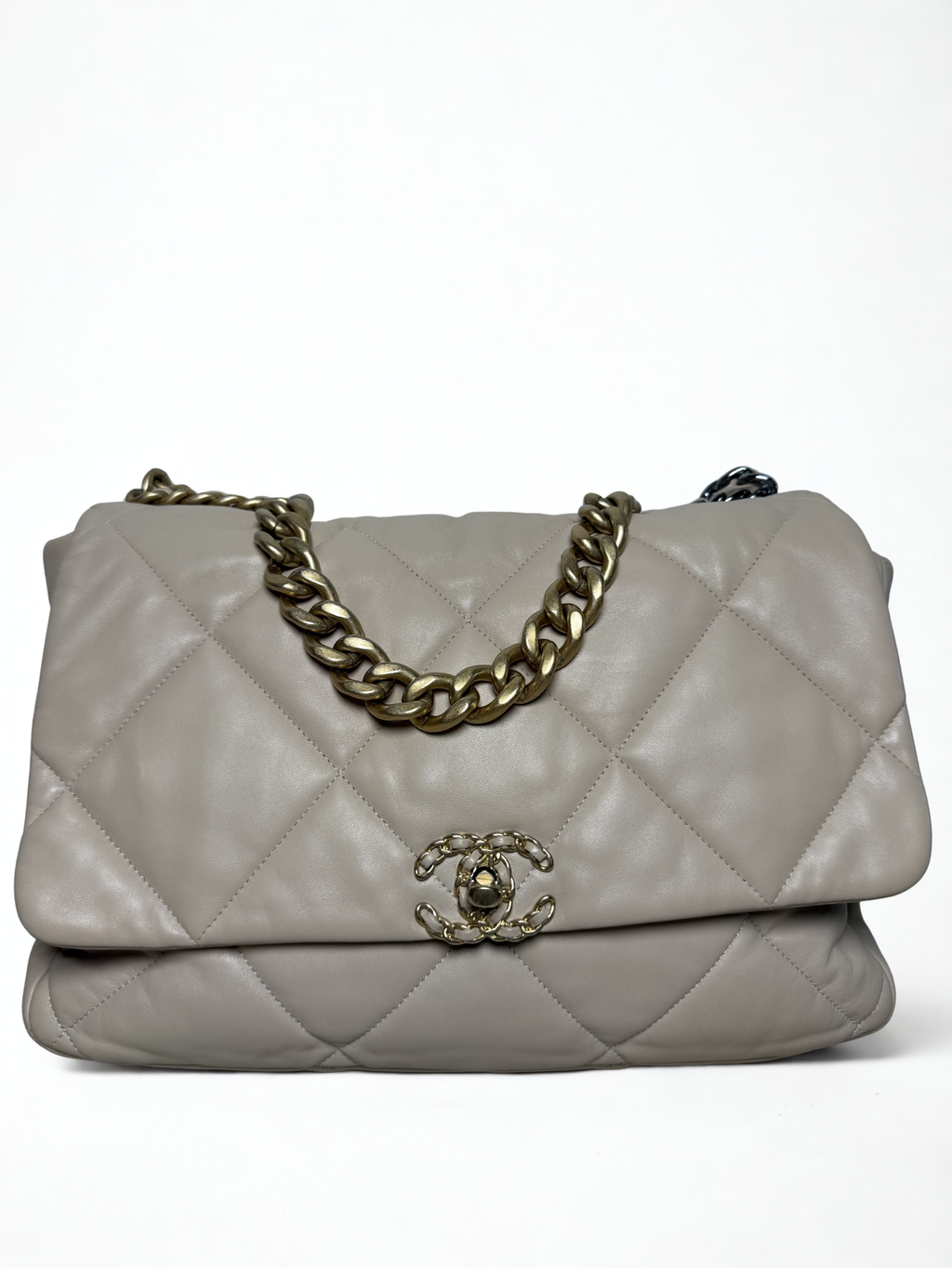 Chanel Beige Quilted Lambskin Chanel 19 Large Flap Shoulder Bag