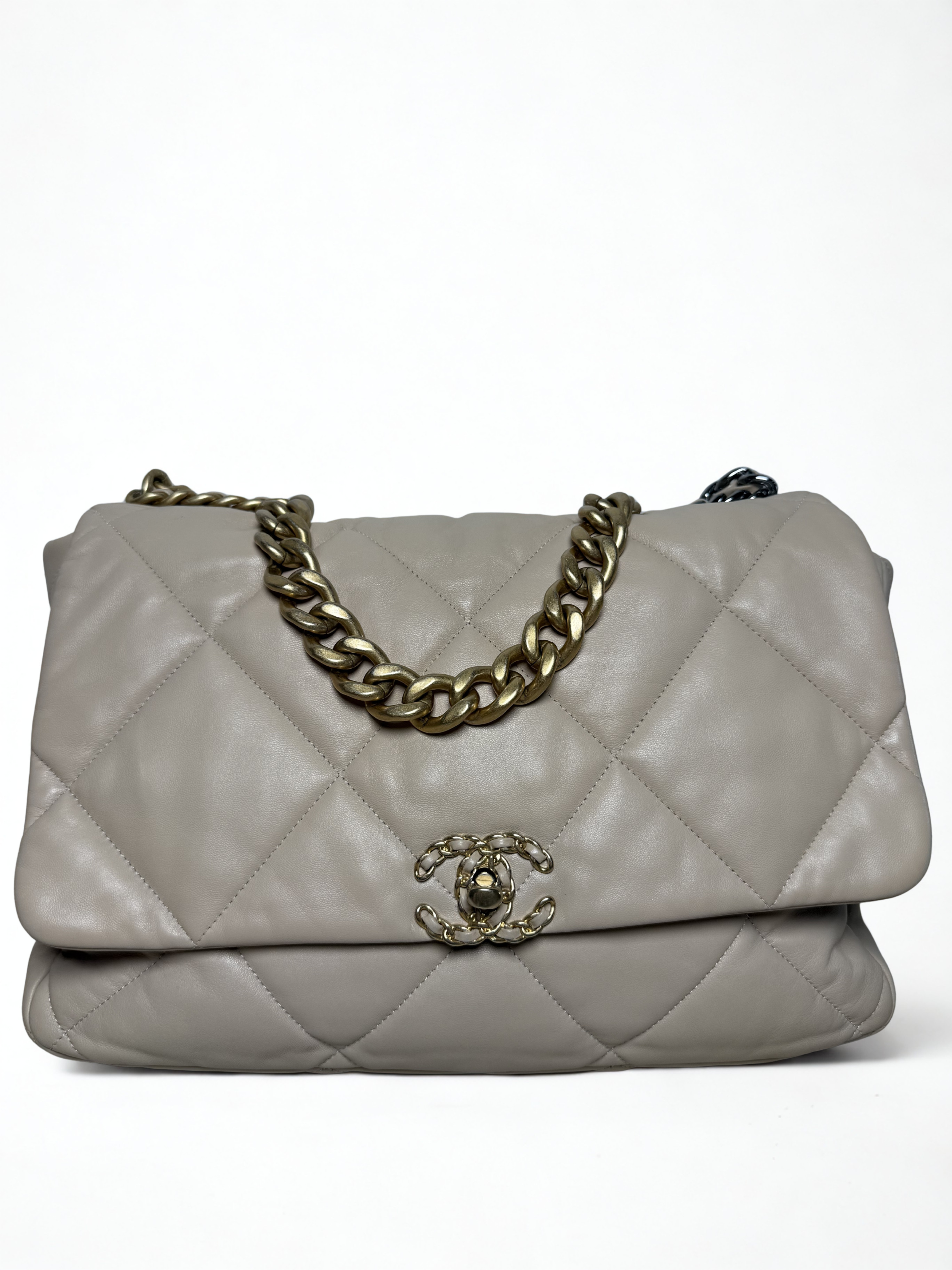 Chanel Beige Quilted Lambskin Chanel 19 Large Flap Shoulder Bag