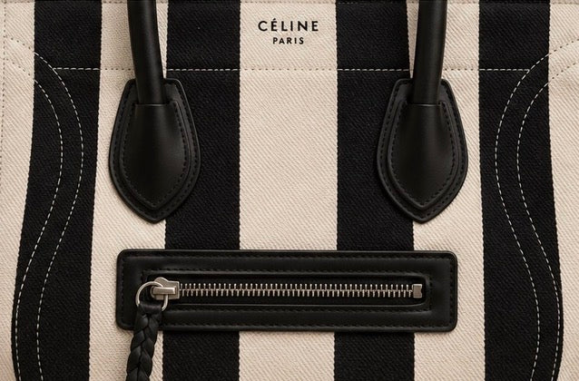 CELINE Black & White Striped Canvas Medium Phantom Luggage Tote
