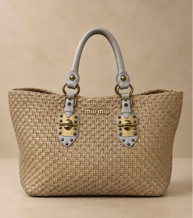 Miu Miu Oversized Woven Raffia Tote