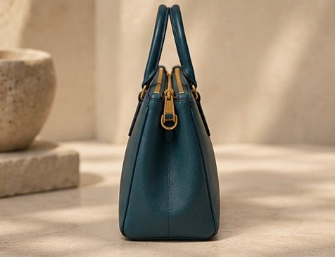 PRADA Saffiano Lux Front Pocket tote Bluette / deep teal blue