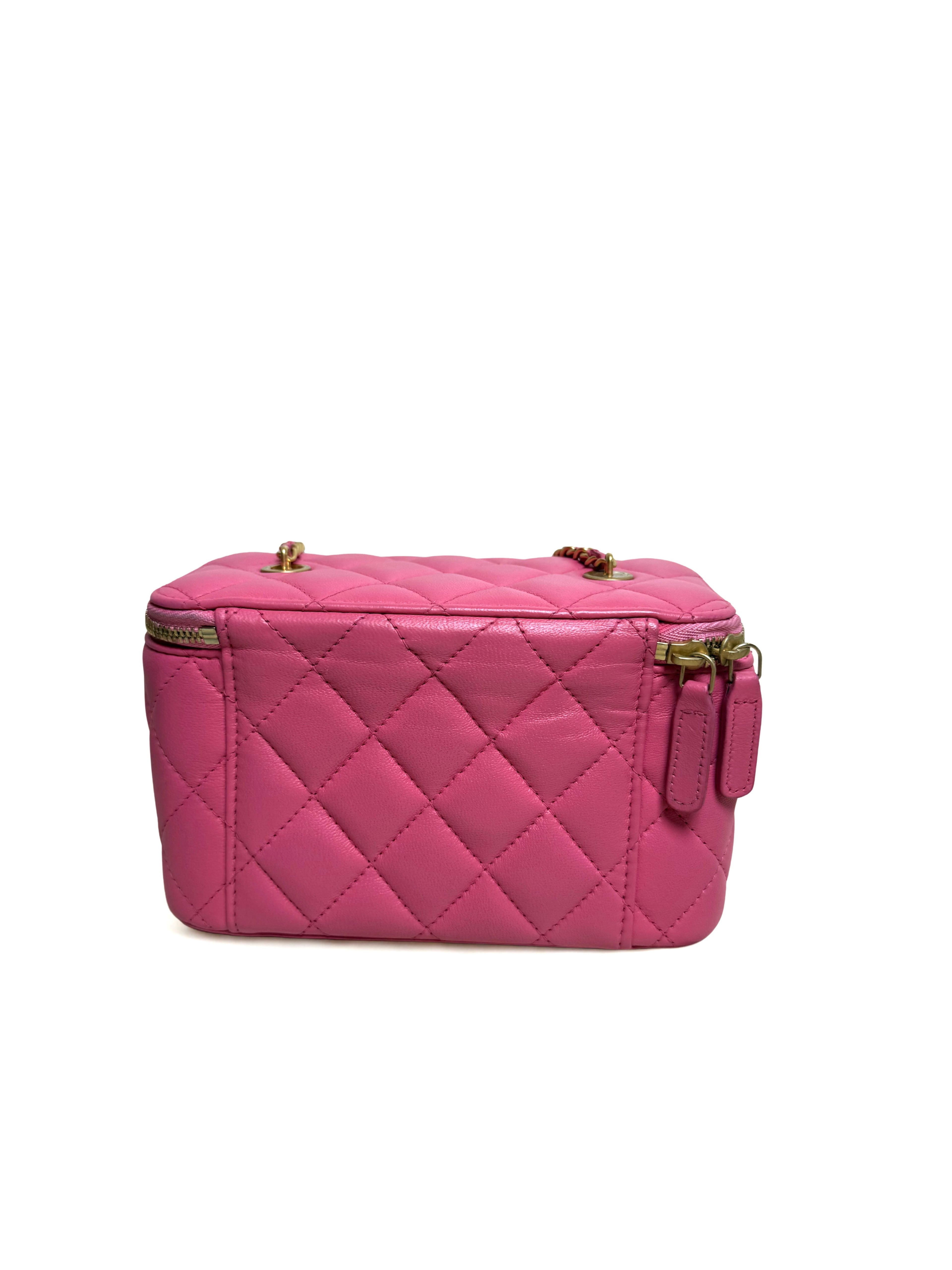 Chanel Pink Quilted Vanity Crossbody with Gold Chain