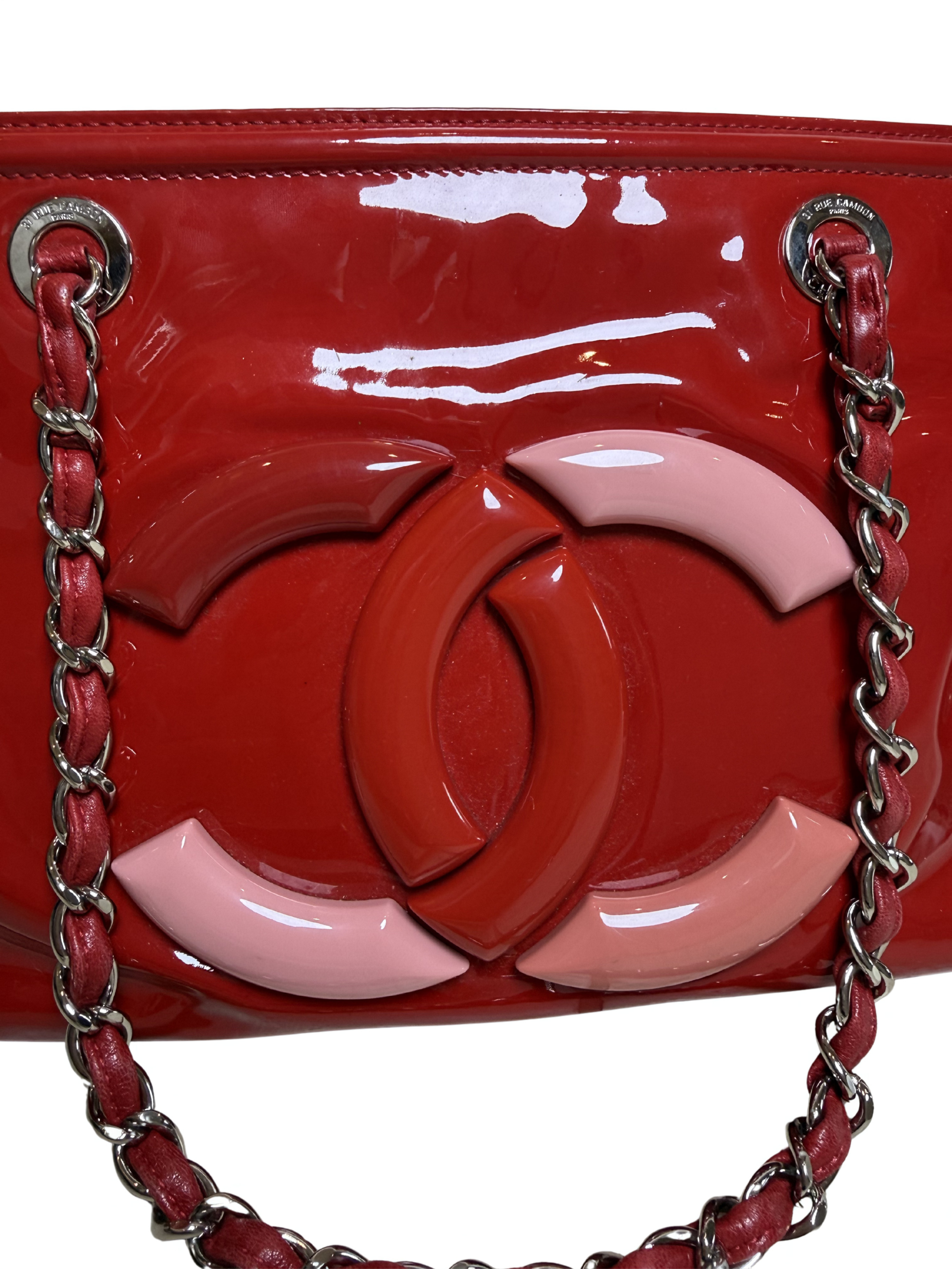 CHANEL Patent Leather Cambon Ligne Tote