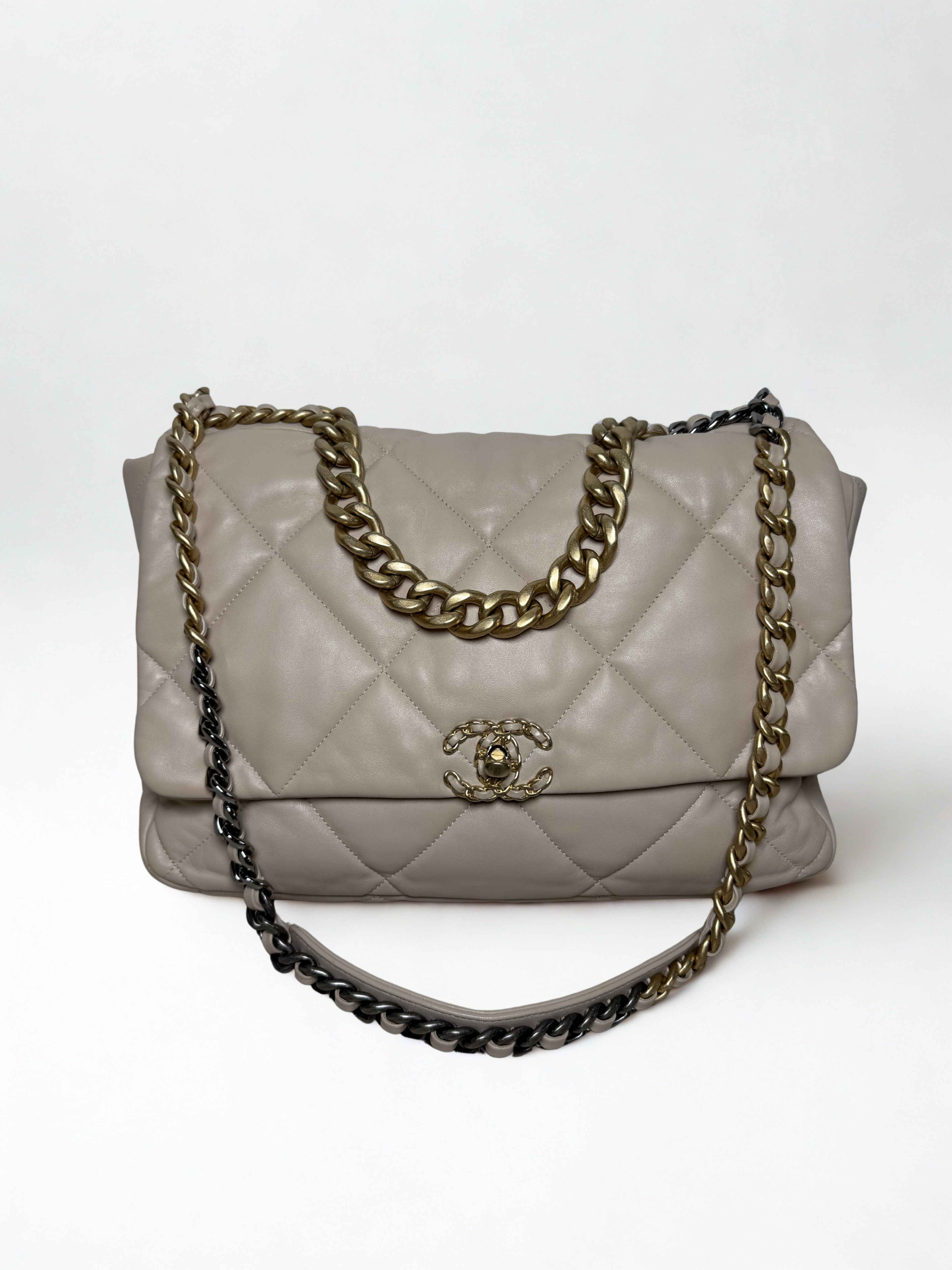 Chanel Beige Quilted Lambskin Chanel 19 Large Flap Shoulder Bag
