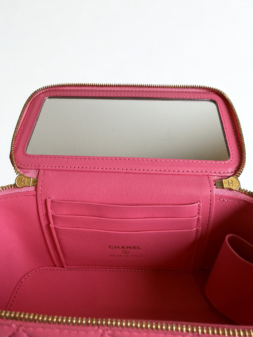 Chanel Pink Quilted Vanity Crossbody with Gold Chain