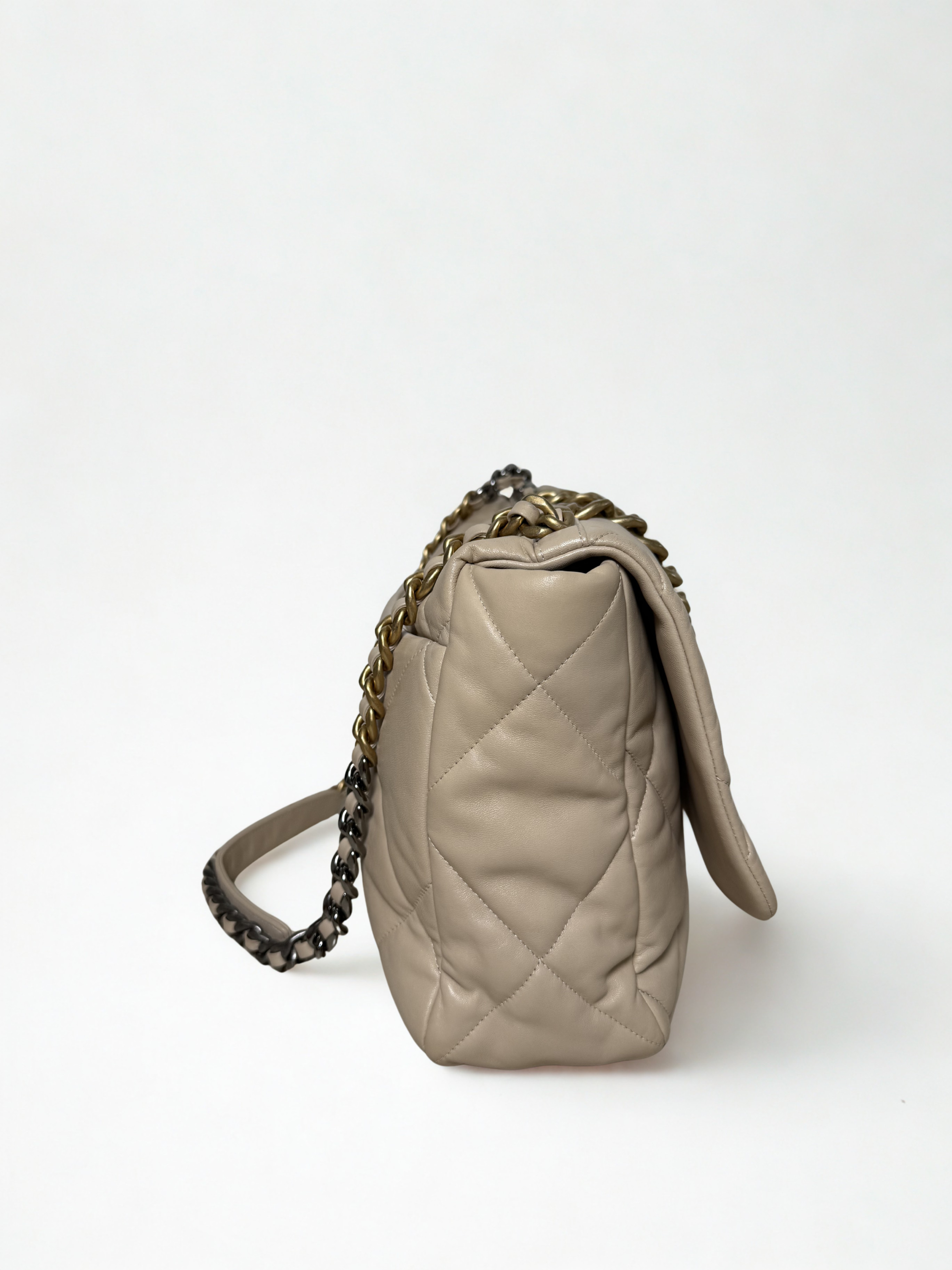 Chanel Beige Quilted Lambskin Chanel 19 Large Flap Shoulder Bag
