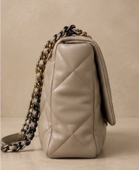 Chanel Beige Quilted Lambskin Chanel 19 Large Flap Shoulder Bag