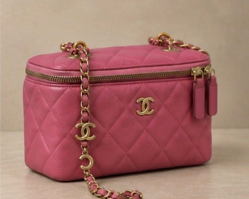 Chanel Pink Quilted Vanity Crossbody with Gold Chain