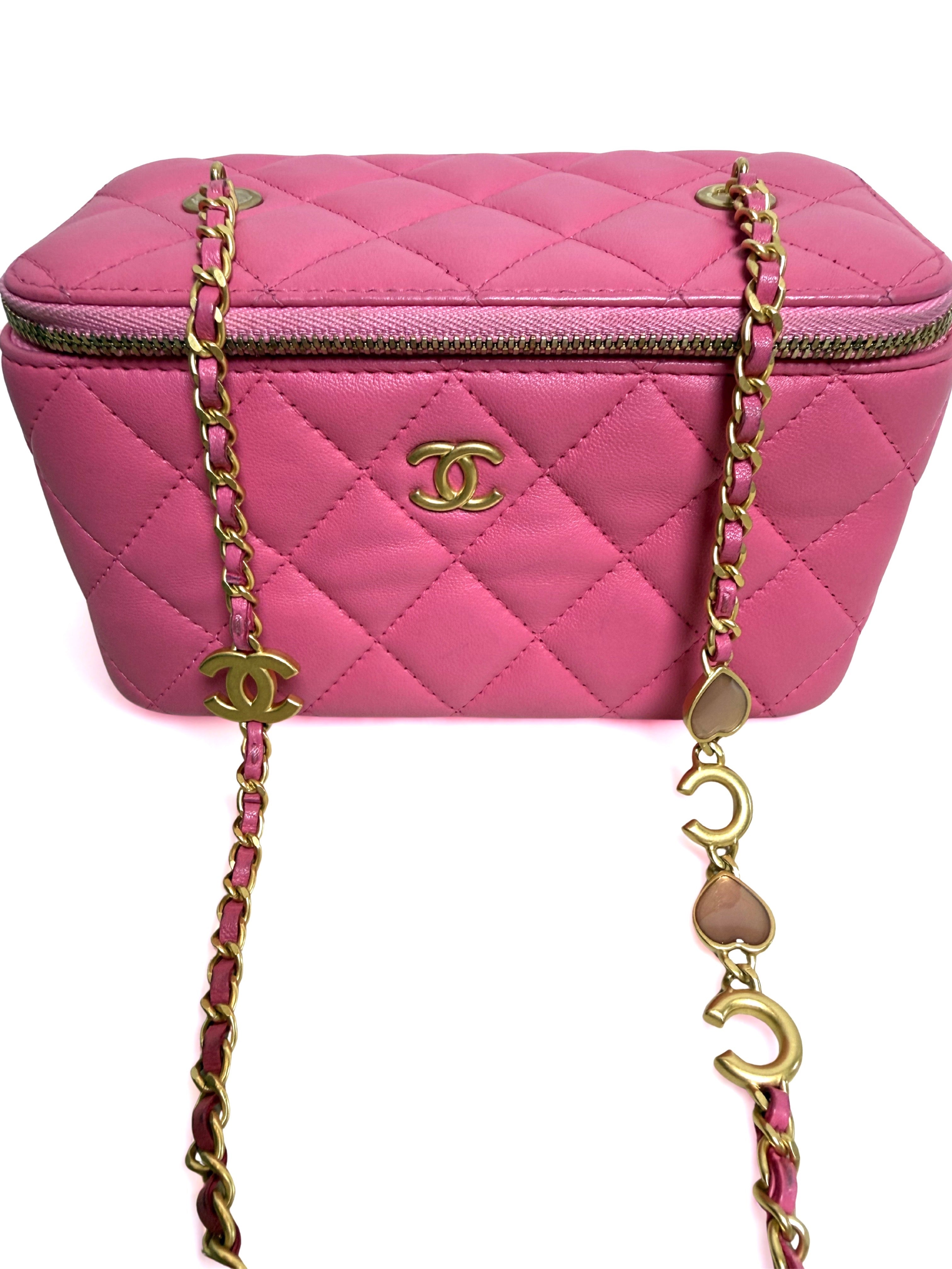 Chanel Pink Quilted Vanity Crossbody with Gold Chain