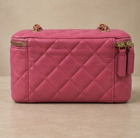 Chanel Pink Quilted Vanity Crossbody with Gold Chain