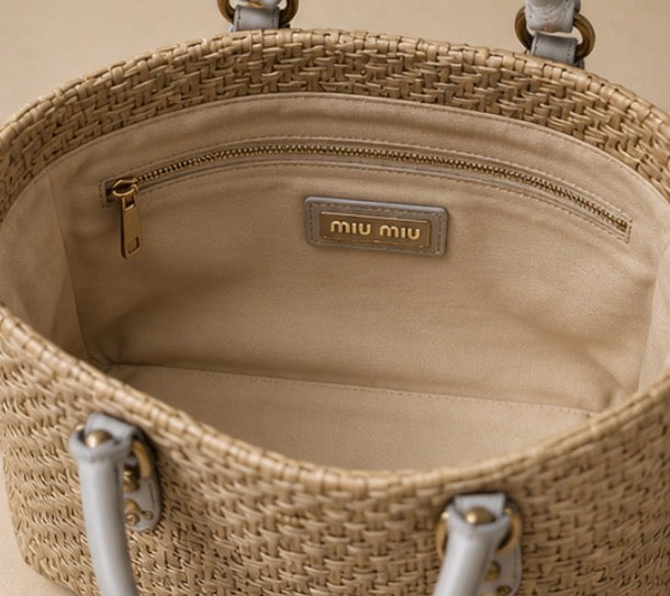 Miu Miu Oversized Woven Raffia Tote