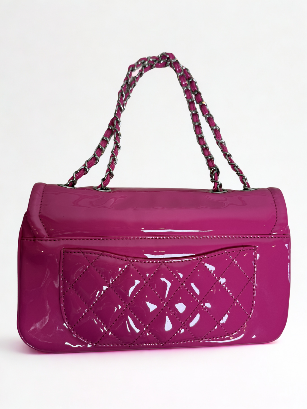 CHANEL Fuchsia Patent Leather CC Chain Flap Shoulder Bag