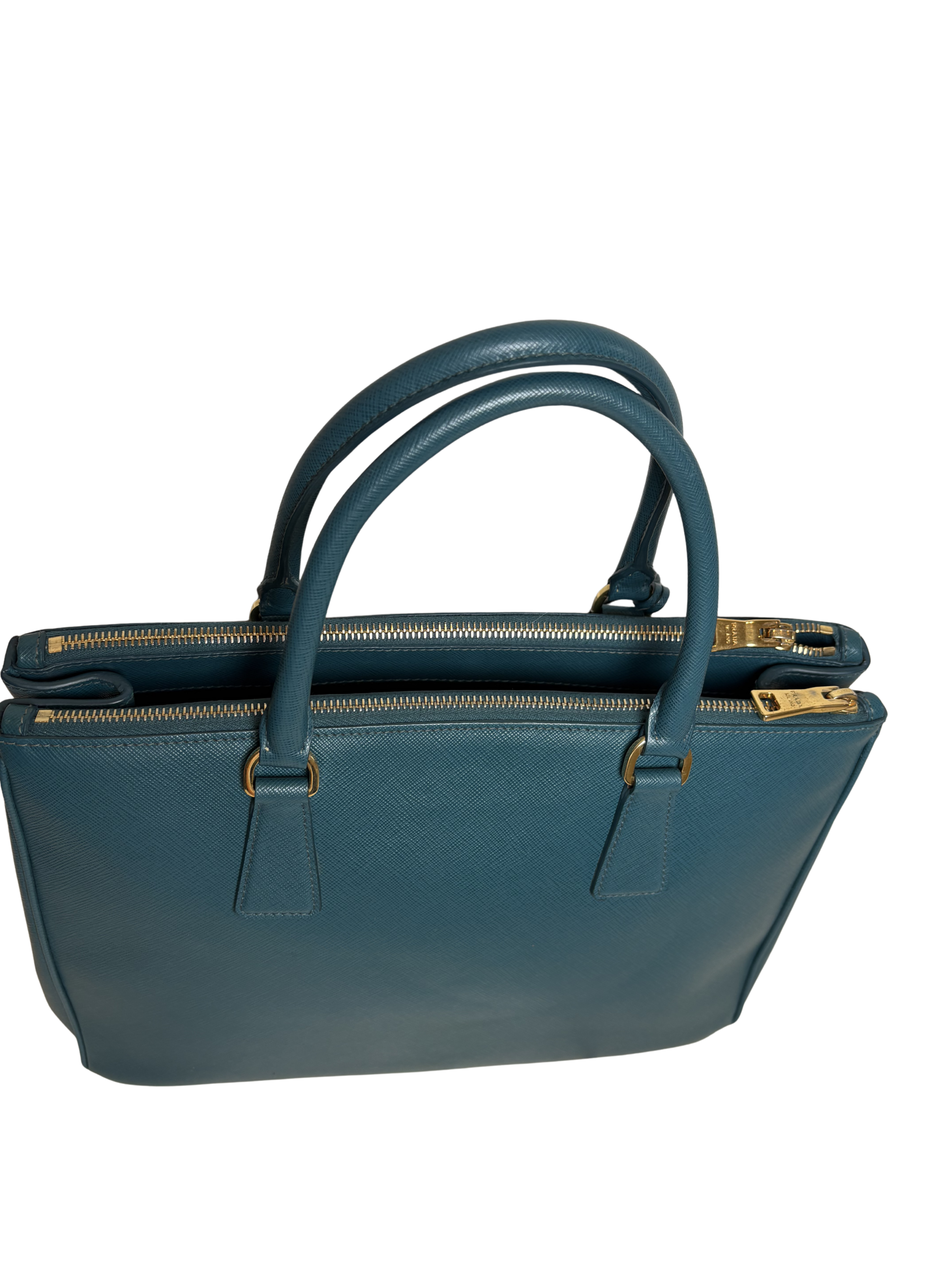 PRADA Saffiano Lux Front Pocket tote Bluette / deep teal blue