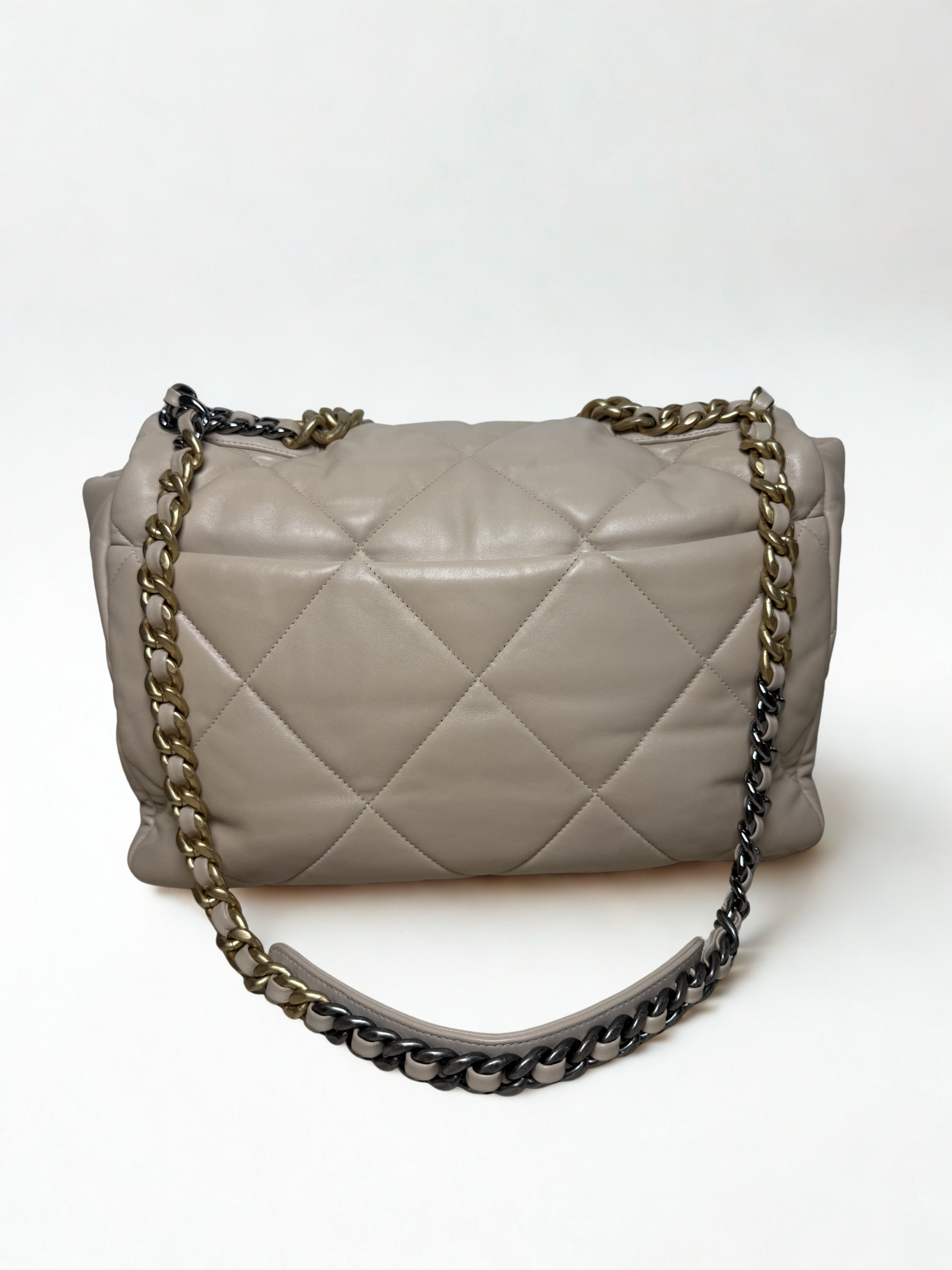Chanel Beige Quilted Lambskin Chanel 19 Large Flap Shoulder Bag