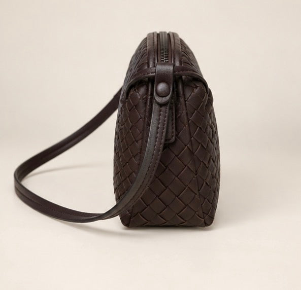 Bottega Veneta Dark Brown Intrecciato Crossbody Bag