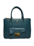 PRADA Saffiano Lux Front Pocket tote Bluette / deep teal blue