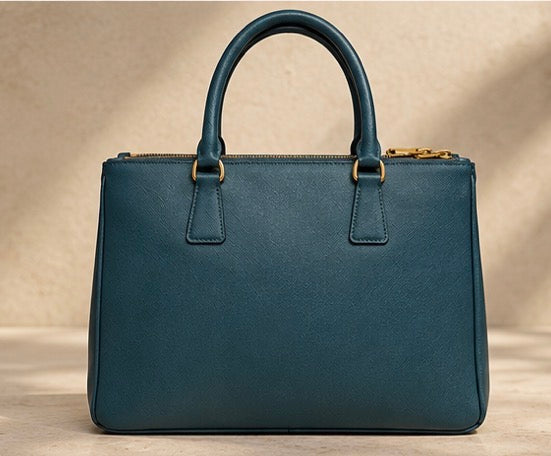 PRADA Saffiano Lux Front Pocket tote Bluette / deep teal blue