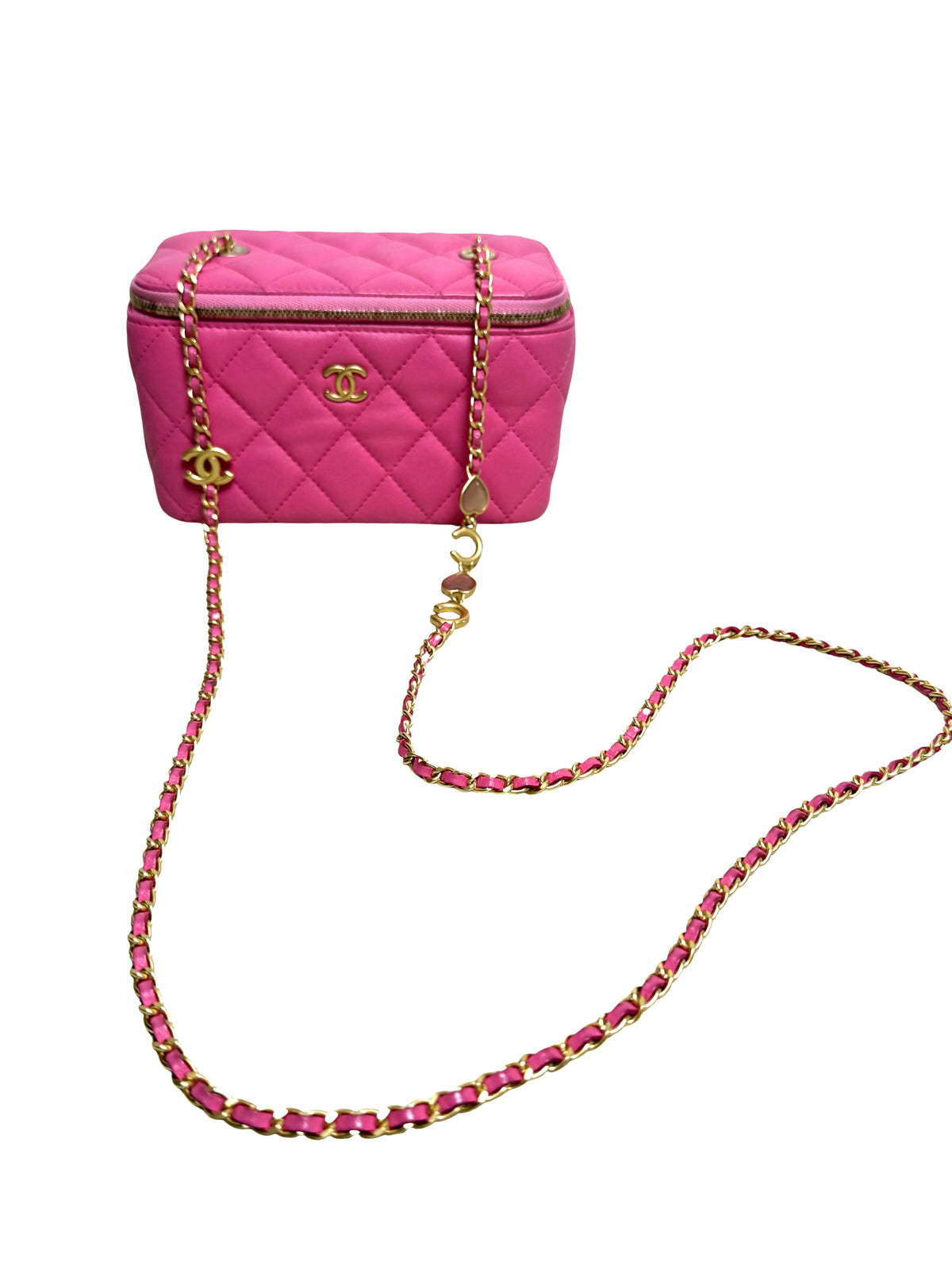 Chanel Pink Quilted Vanity Crossbody with Gold Chain