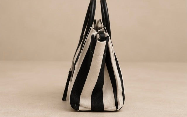 CELINE Black & White Striped Canvas Medium Phantom Luggage Tote